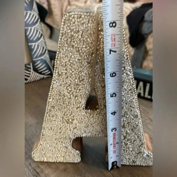 GOLD GLITTER AND PEARL DECORATIVE BLOCK LETTER “A” 7x8x2 - Picture 5 of 11